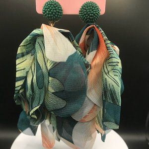 NWT Colorful Exaggerated Fabric Flower Petal Design Long Dangle Earrings